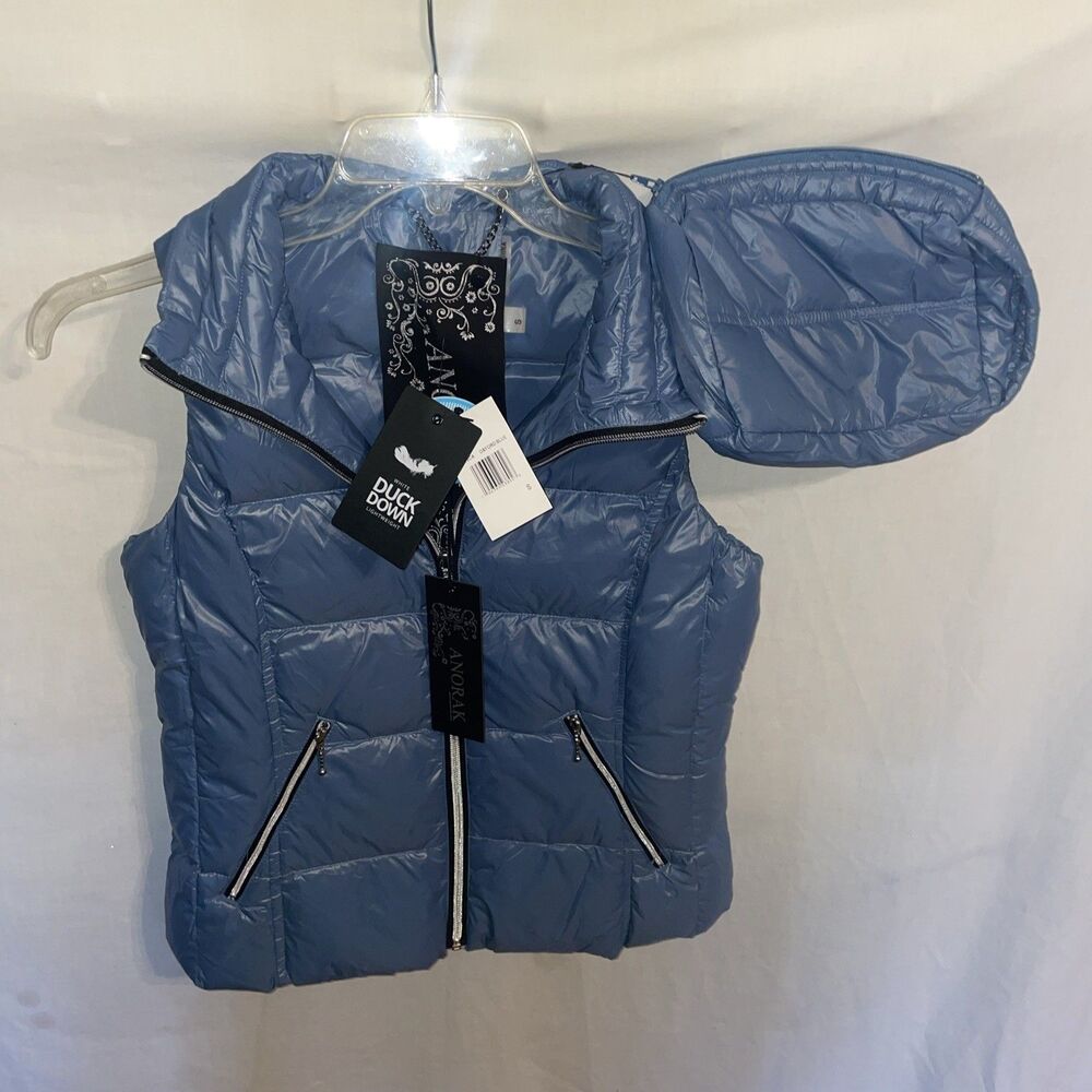 Anorak Women’s Puffer Vest Size Small Blue Duck Down Outdoors Plus Purse  NWT